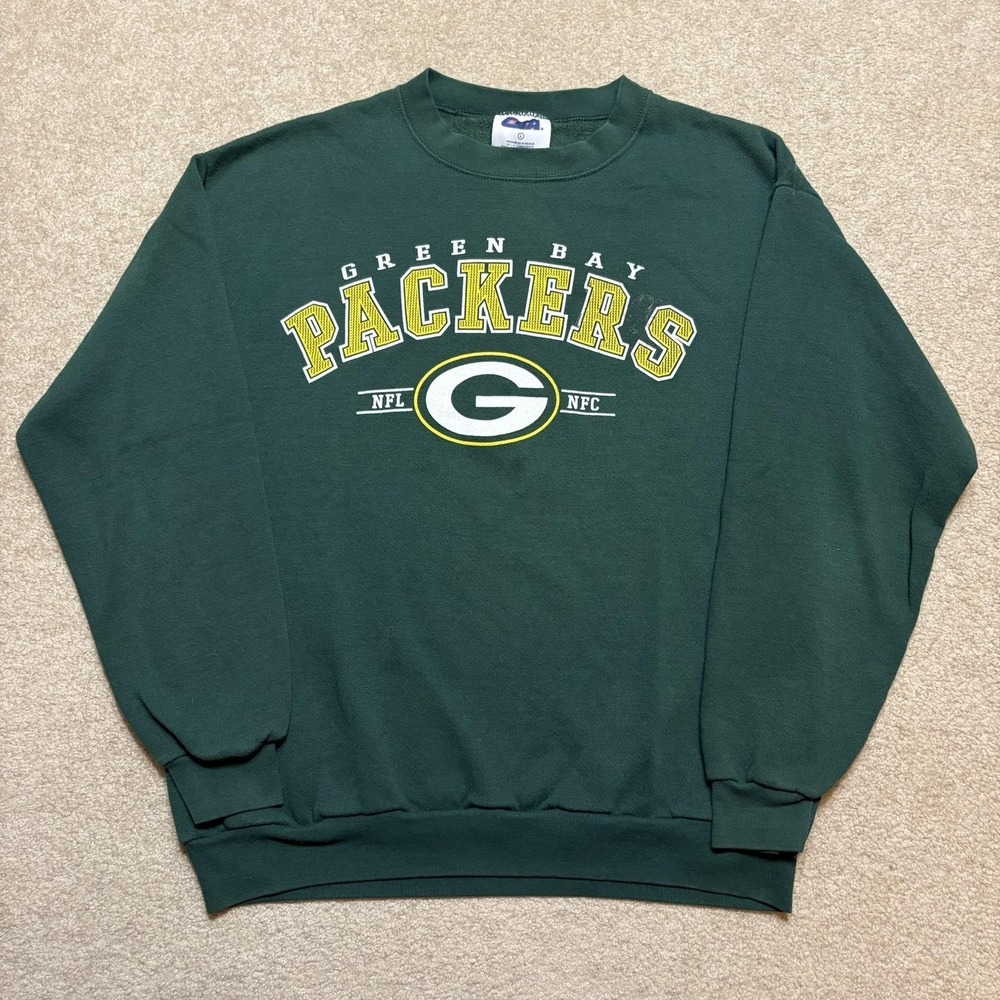 Vtg Green Bay Packers Sweatshirt Mens Large Green NFL Football Crewneck Pullover
